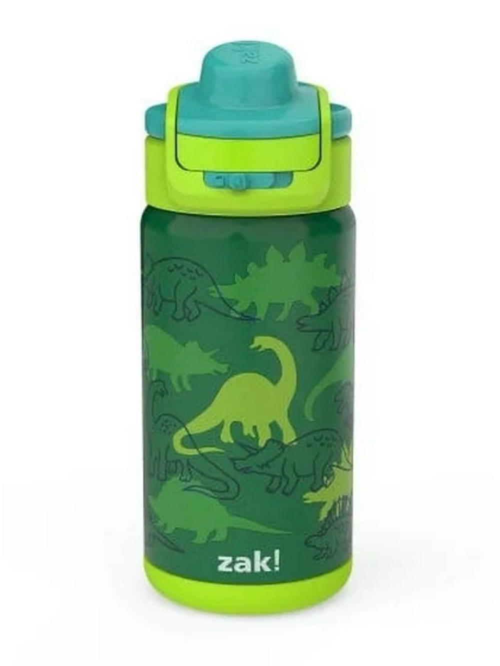 zak! Kids Green Dino Water Bottle with Teal Cap
